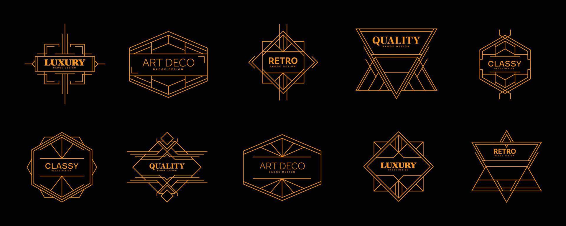 set art deco badge ontwerpsjabloon in luxe designstijl. minimalistisch gouden art deco vintage logo-ontwerp vector