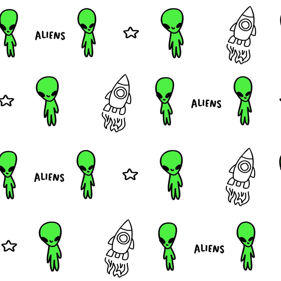 schattig baby aliens patroon met sterren, ufo in de ruimte. Witboek voor scrapbooking doodle kosmos. vector