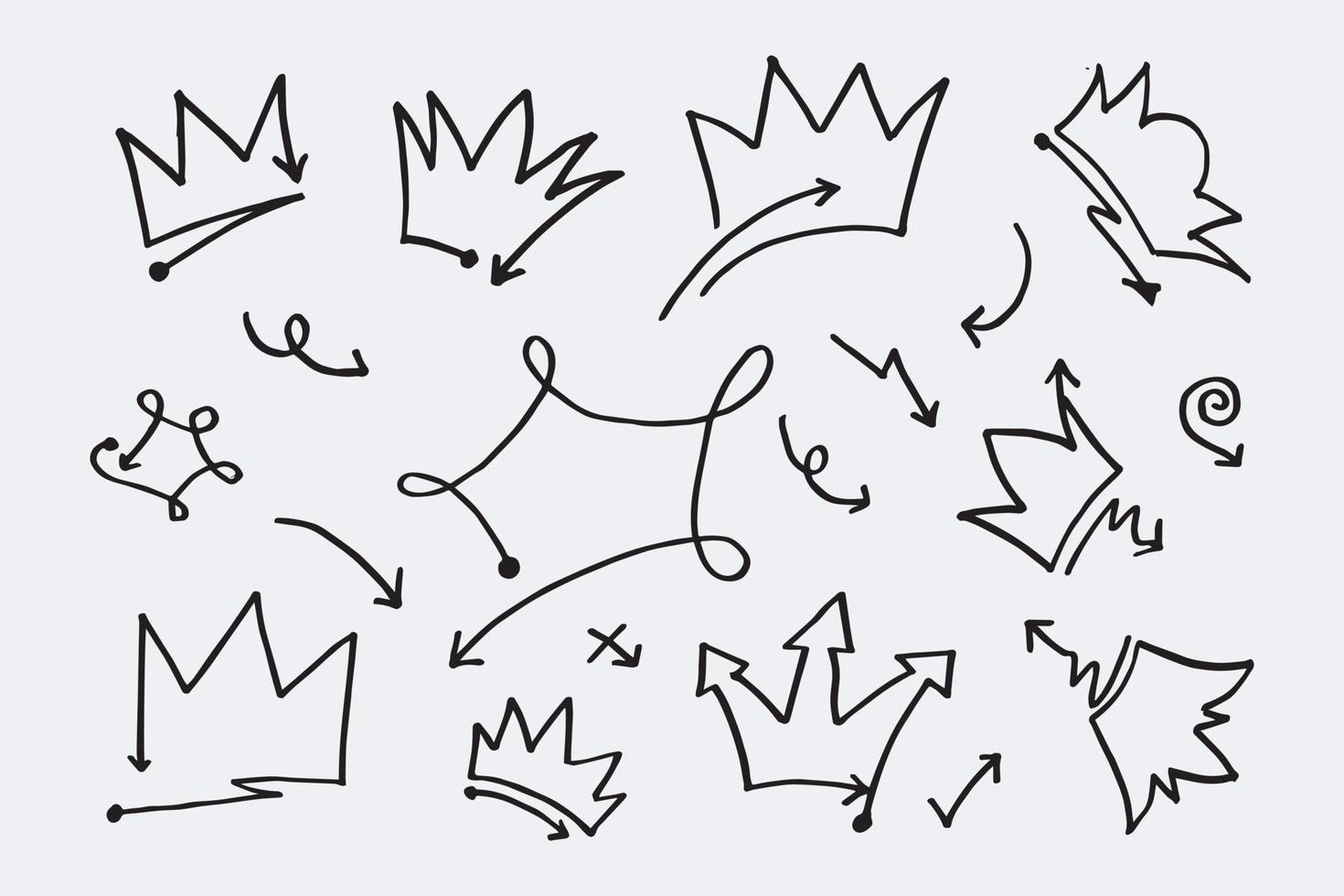doodle set kroon zeer fijne tekeningen, vectorillustratie. vector