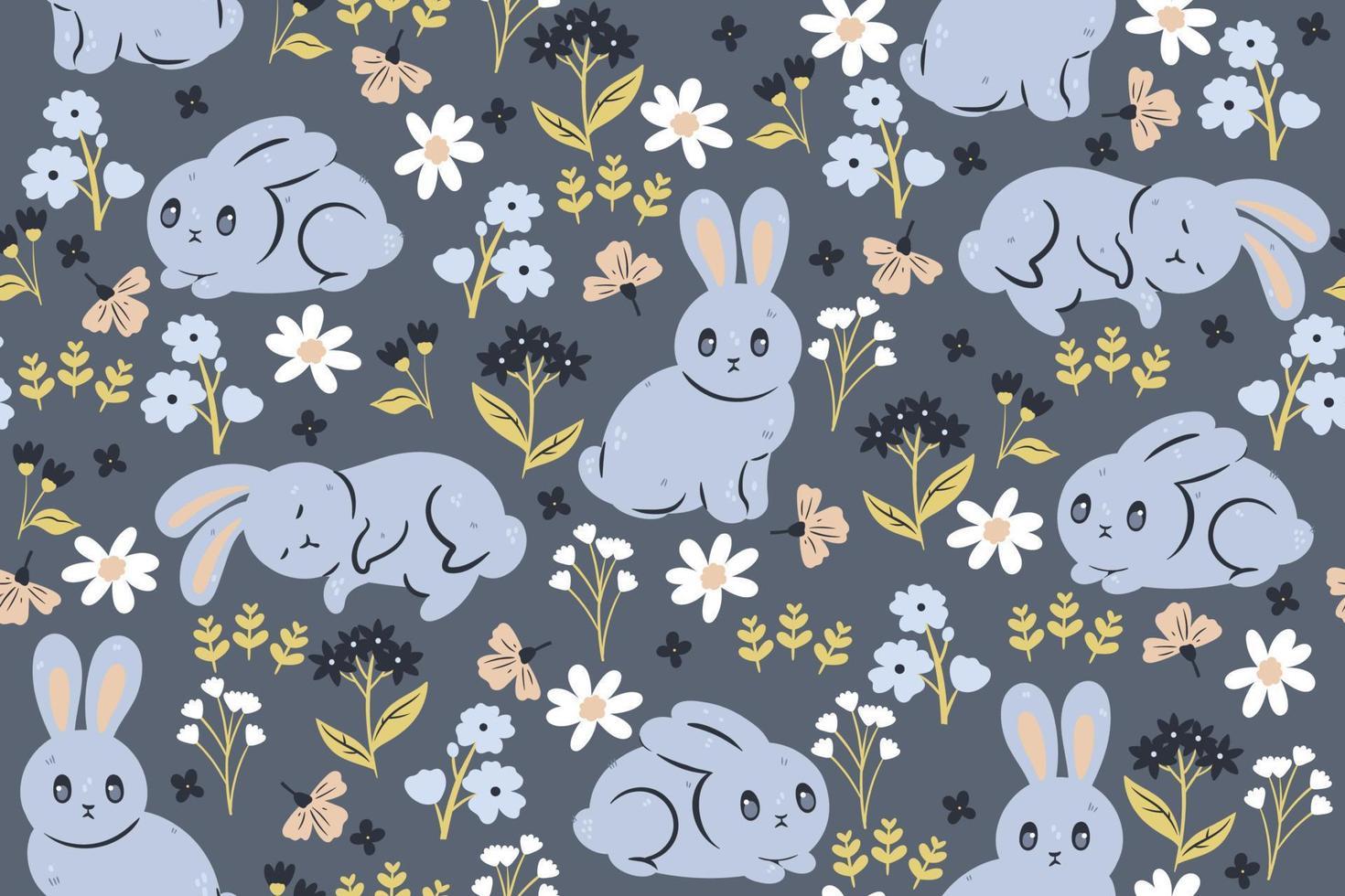 naadloze patroon met schattige konijnen en flowers.vector graphics. vector