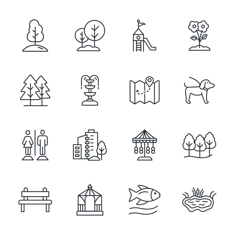 stadspark pictogrammen instellen. stadspark pack symbool vector-elementen voor infographic web vector