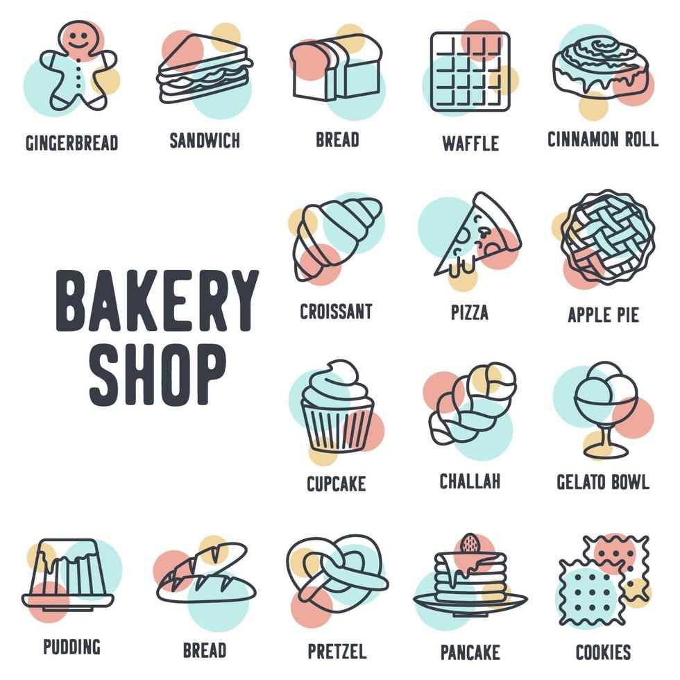 bakkerij winkel set pictogram symbool sjabloon voor grafisch en webdesign collectie logo vector illustratie