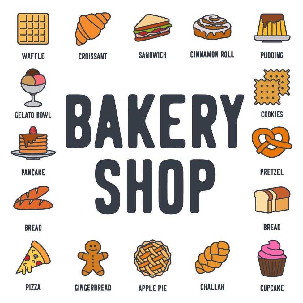bakkerij winkel set pictogram symbool sjabloon voor grafisch en webdesign collectie logo vector illustratie