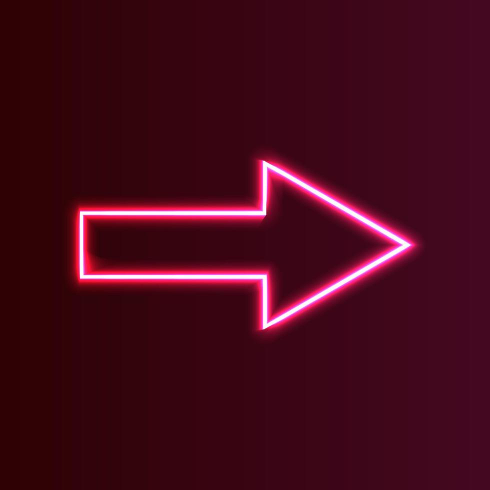 realistische gradiëntneonpijl op roze en rode achtergrond. geometrische gloed omtrekvorm of laser gloeiende lijnen. vector glanzend object.