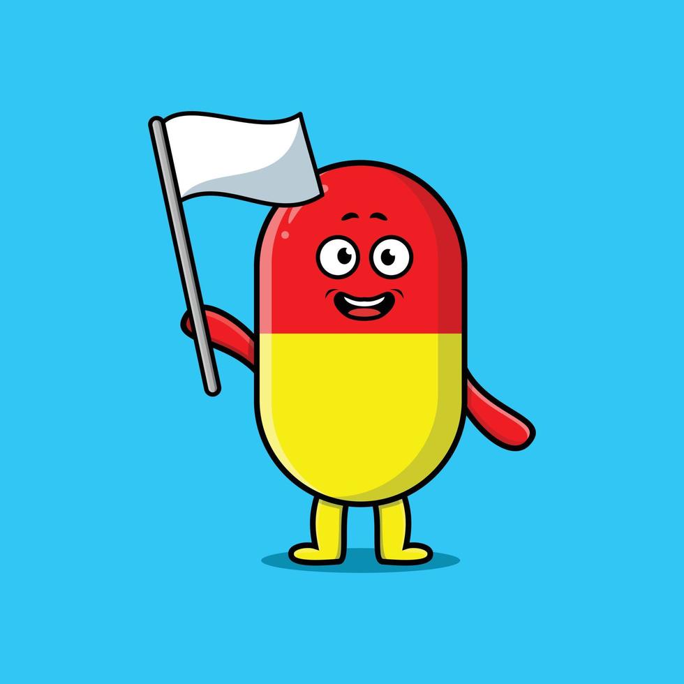 schattige cartoon capsule geneeskunde met witte vlag vector