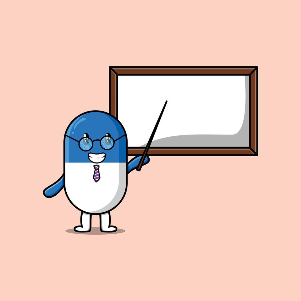 cartoon capsule geneeskunde leraar met whiteboard vector