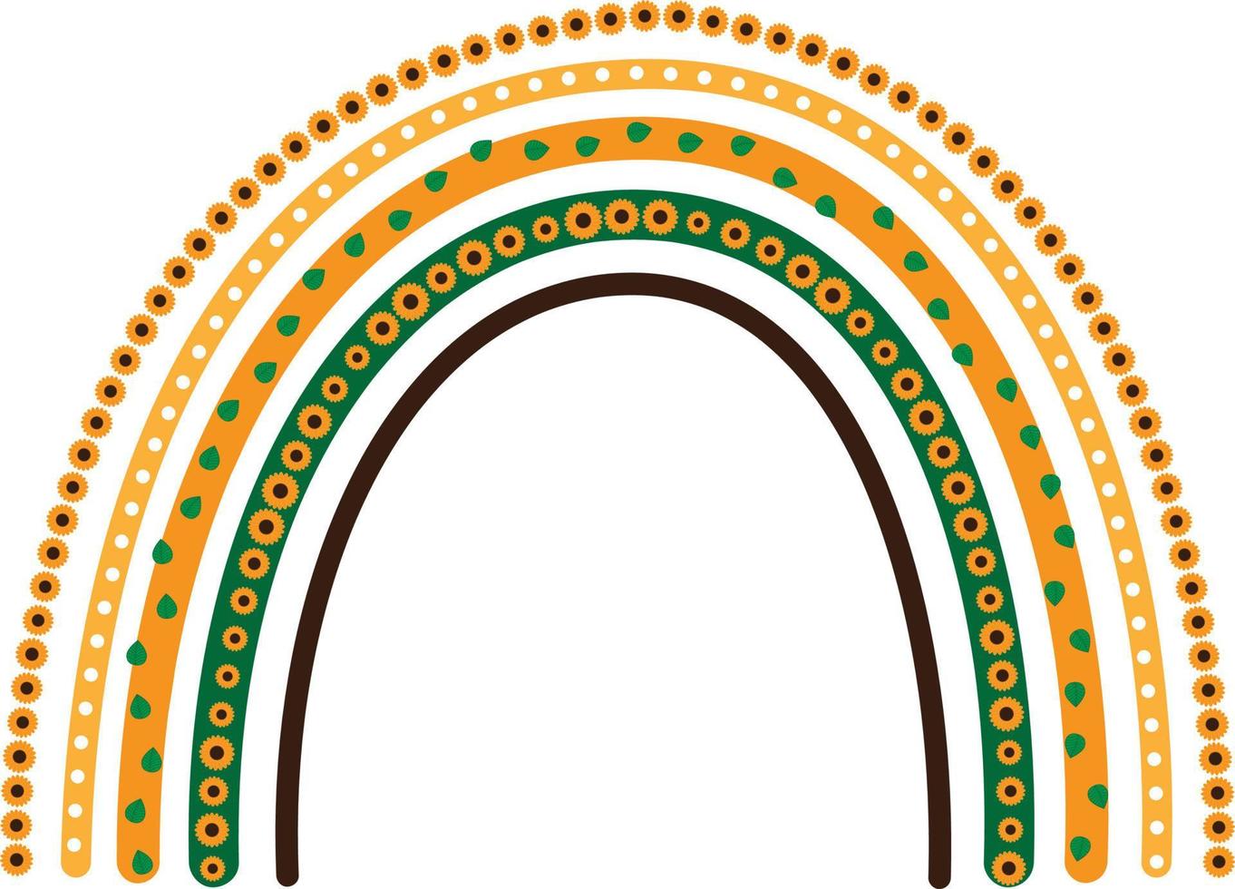 zonnebloem regenboog, moderne regenboog met zonnebloemen en bladeren vector