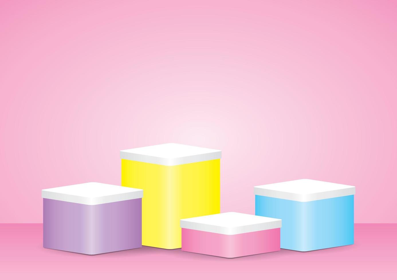 schattige zoete kleurrijke pastel product display box set 3d illustratie vector voor het plaatsen van uw object op roze muur en vloer