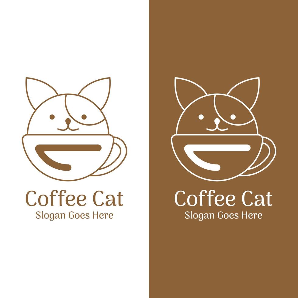 koffie kat logo ontwerp. vector illustratie