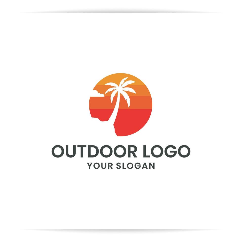 logo ontwerp zonsopgang met palmboom vector
