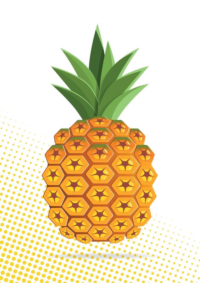 ananas fruit papier gesneden ontwerp op witte achtergrond en gele kleur halftone vector design.