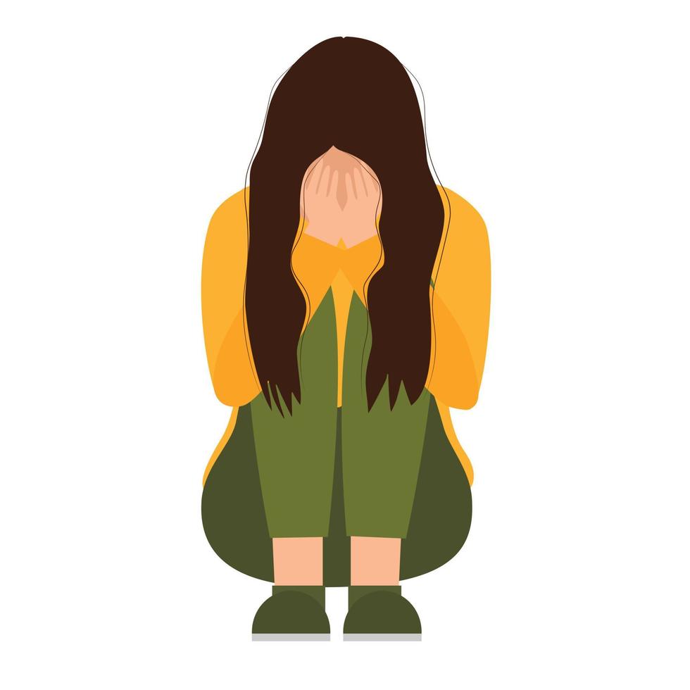 depressieve tiener. depressief verdrietig meisje zittend op de vloer. ongelukkige droevige vrouw. creatieve vectorillustratie geïsoleerd op wit. vector