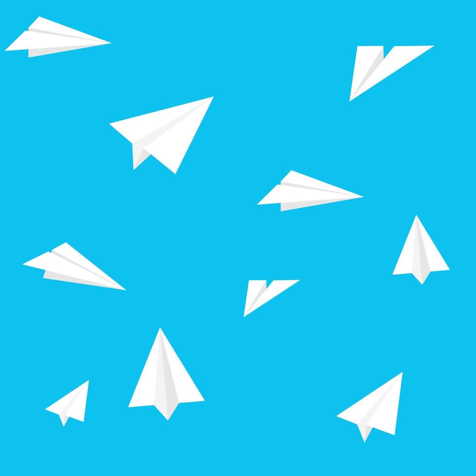 papieren vliegtuigen en verwarde lijnen naadloos patroon. inwikkeling van abstracte achtergrond met origami vliegtuigen en stippellijnen. vectorillustratie. vector