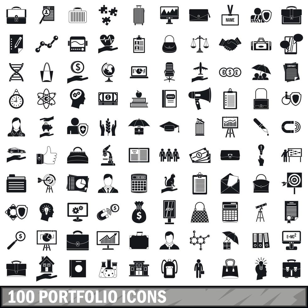 100 portefeuille iconen set, eenvoudige stijl vector