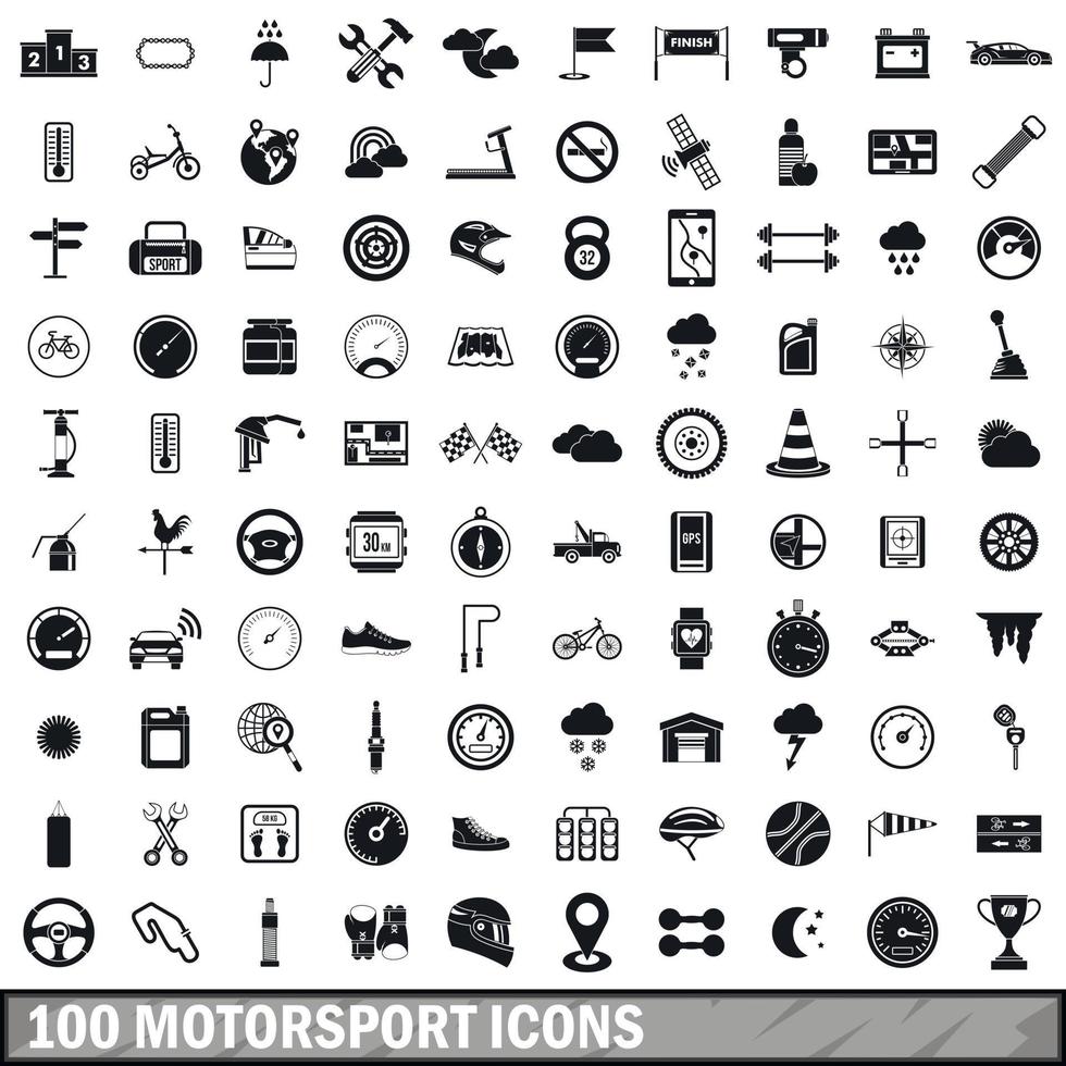 100 motorsport iconen set, eenvoudige stijl vector