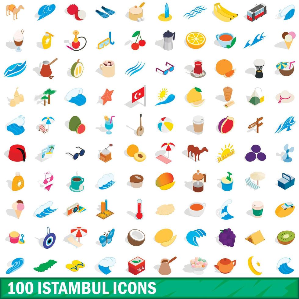 100 istambul iconen set, isometrische 3D-stijl vector