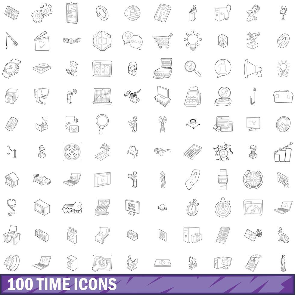 100 tijd iconen set, Kaderstijl vector