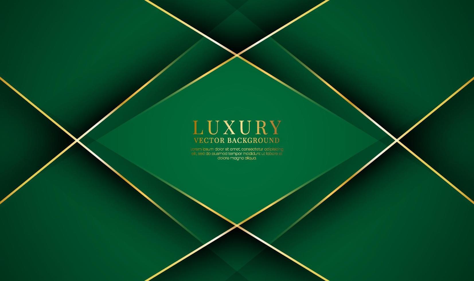 3D-groene luxe abstracte achtergrond overlappende laag op donkere ruimte met gouden lijnen effect decoratie. grafisch ontwerpelement ruitstijlconcept voor banner, flyer, kaart, brochure of bestemmingspagina vector