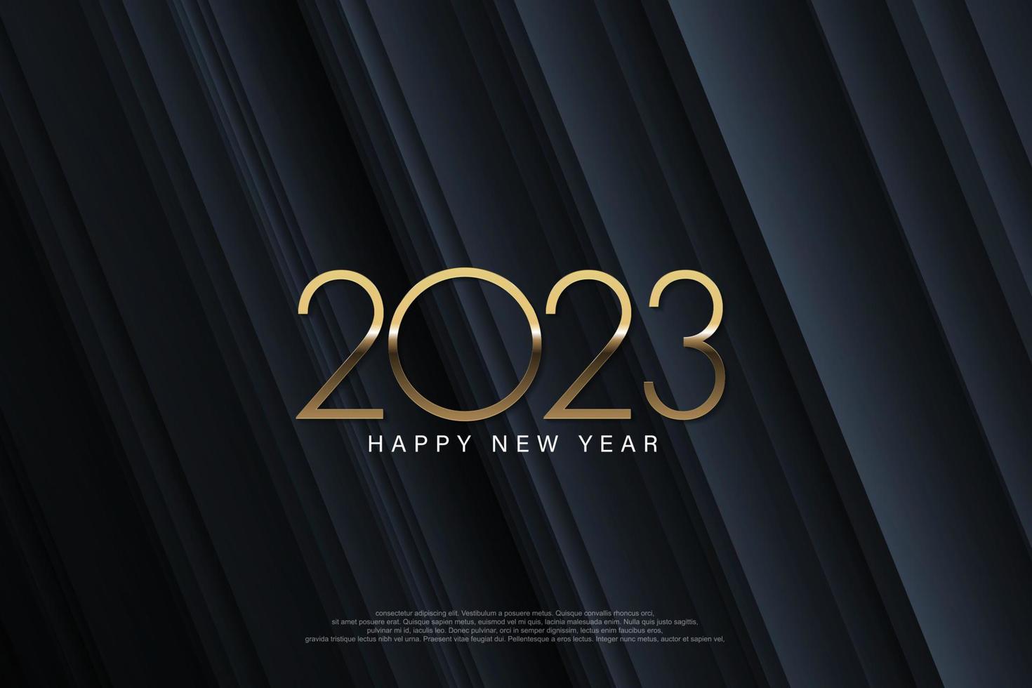 2023 gelukkig nieuwjaar elegant ontwerp - vectorillustratie van gouden 2023 logo nummers op donkergrijze achtergrond - perfecte typografie voor 2023 bewaar de datum luxe ontwerpen en nieuwjaarsviering. vector