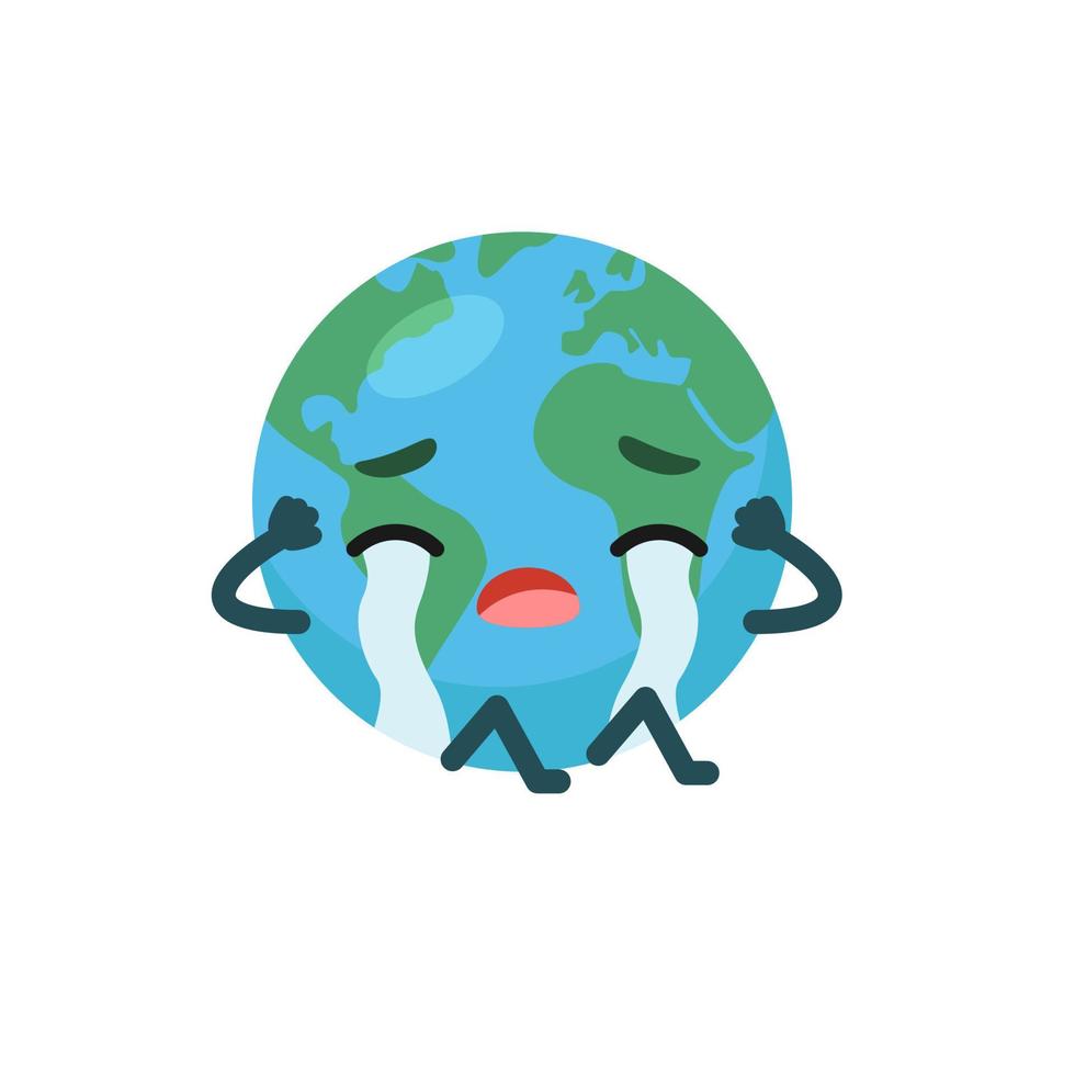 triest karakter emotionele planeet aarde. milieu dag concept. milieuvriendelijk, bespaar ecologieconcept. wereldkaart wereldbol gezicht emoji vector