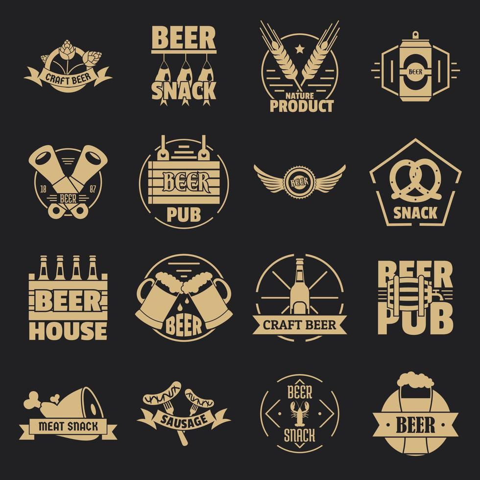 bier alcohol logo iconen set, eenvoudige stijl vector