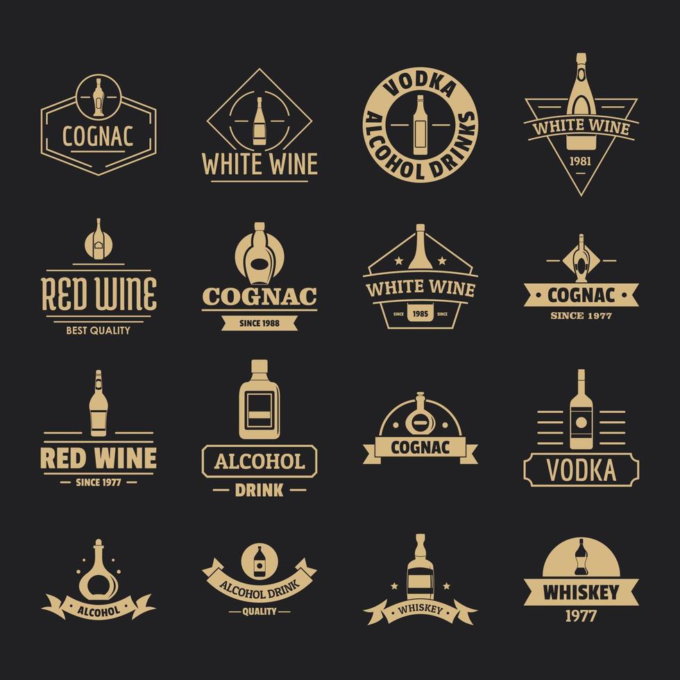 alcohol logo iconen set, eenvoudige stijl vector