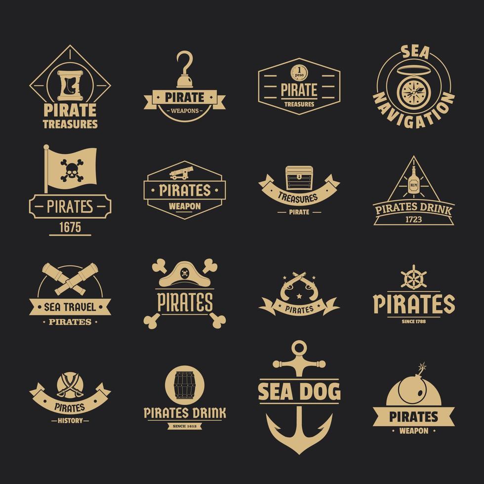piraten logo iconen set, eenvoudige stijl vector