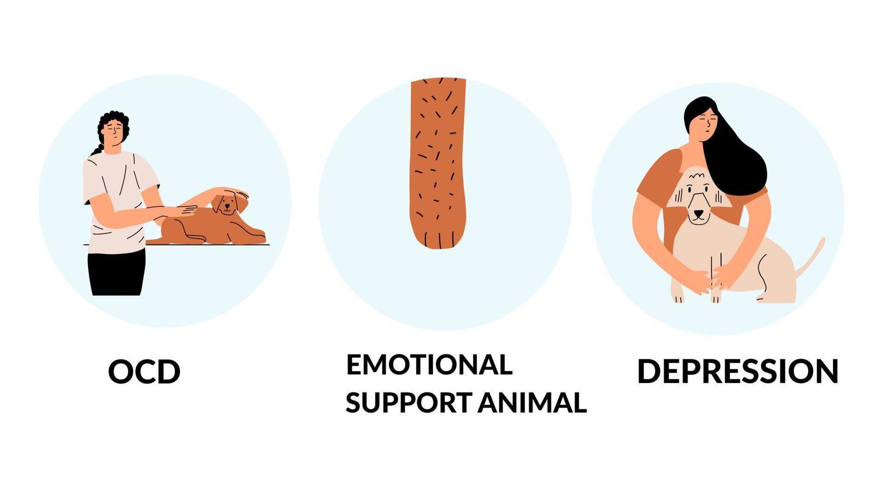 dierlijke emotionele steun concept. positieve huisdiertherapie voor psychische aandoeningen. infographics, sjabloon. vector hand tekenen illustratie.