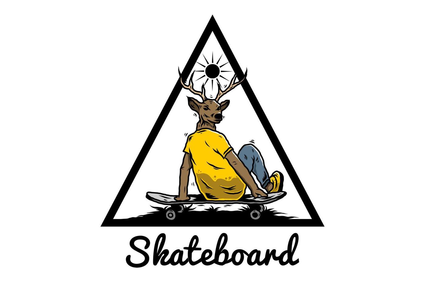 man met hertenkop zittend op skateboard illustratie vector