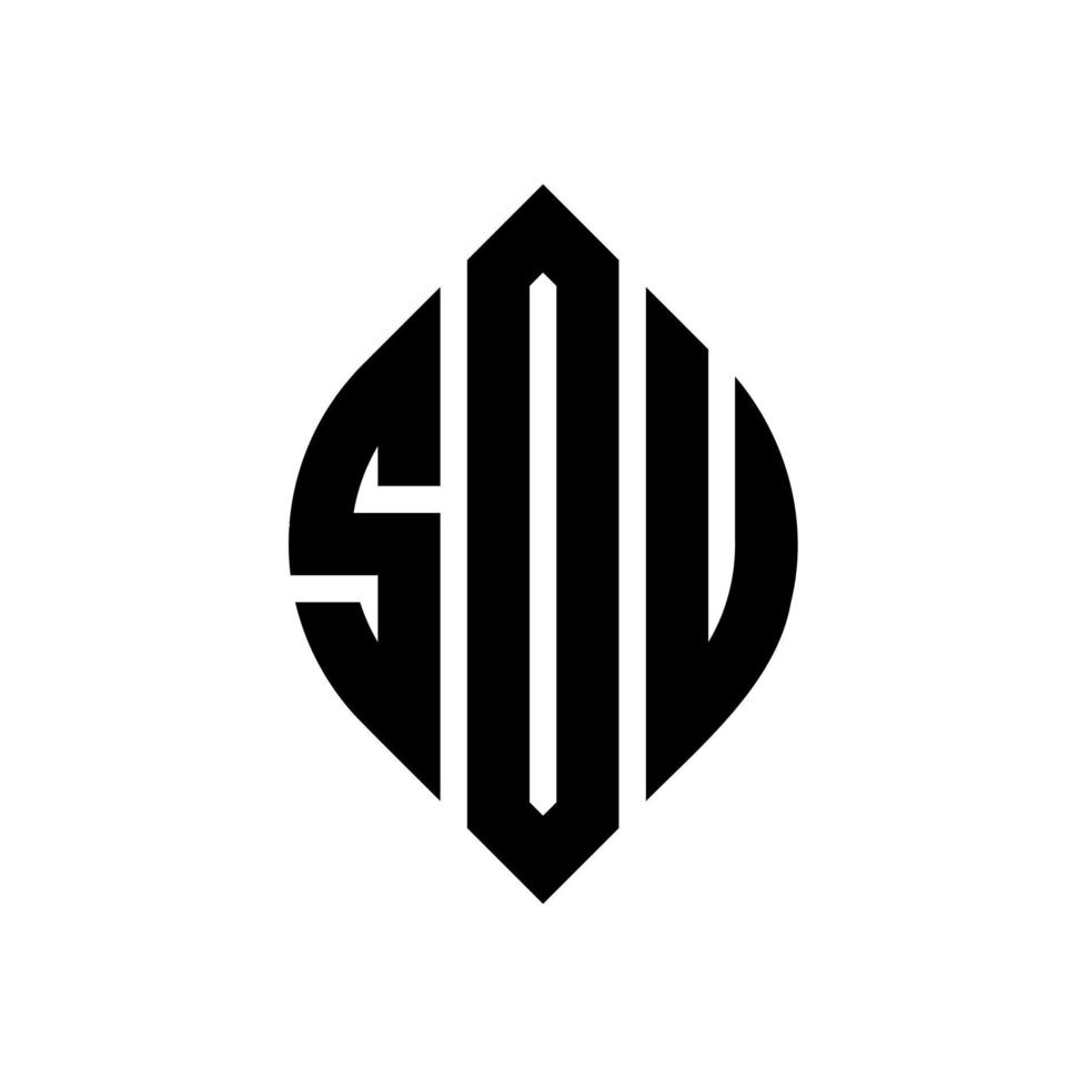 sou cirkel letter logo ontwerp met cirkel en ellipsvorm. sou ellips letters met typografische stijl. de drie initialen vormen een cirkellogo. sou cirkel embleem abstracte monogram brief mark vector. vector