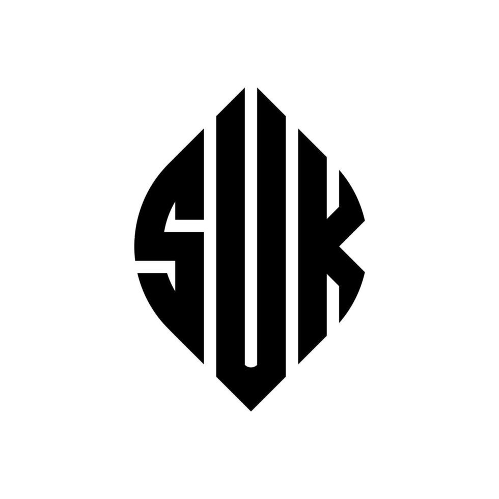 suk cirkel letter logo ontwerp met cirkel en ellipsvorm. suk ellipsletters met typografische stijl. de drie initialen vormen een cirkellogo. suk cirkel embleem abstracte monogram brief mark vector. vector