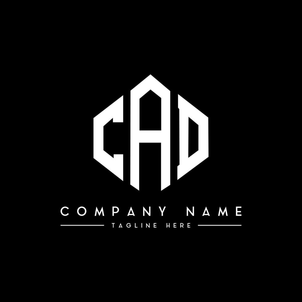 CAD-letterlogo-ontwerp met veelhoekvorm. CAD veelhoek en kubusvorm logo-ontwerp. CAD zeshoek vector logo sjabloon witte en zwarte kleuren. CAD-monogram, bedrijfs- en onroerendgoedlogo.