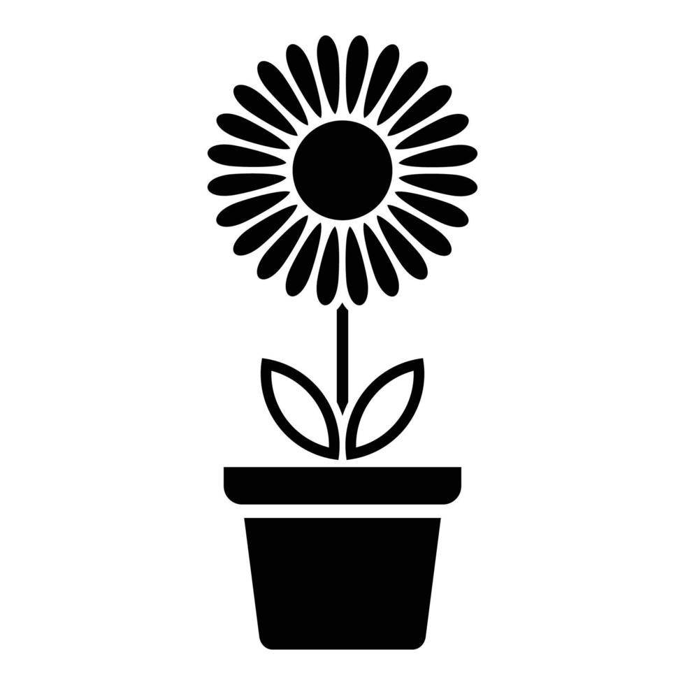 bloempictogram in pot, eenvoudig bloemteken en symbool. potplanten, tuinieren, sierplant geïsoleerd lijnteken. vector