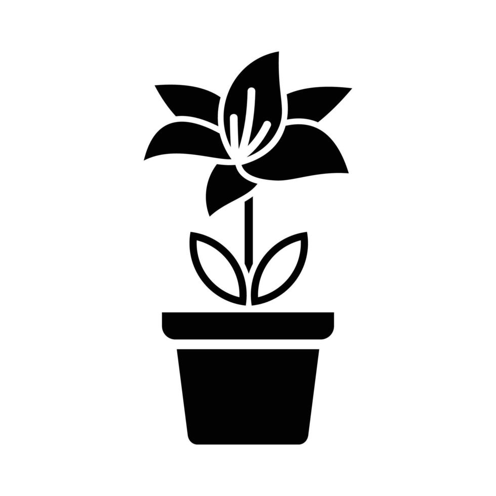 bloempictogram in pot, eenvoudig bloemteken en symbool. potplanten, tuinieren, sierplant geïsoleerd lijnteken. vector