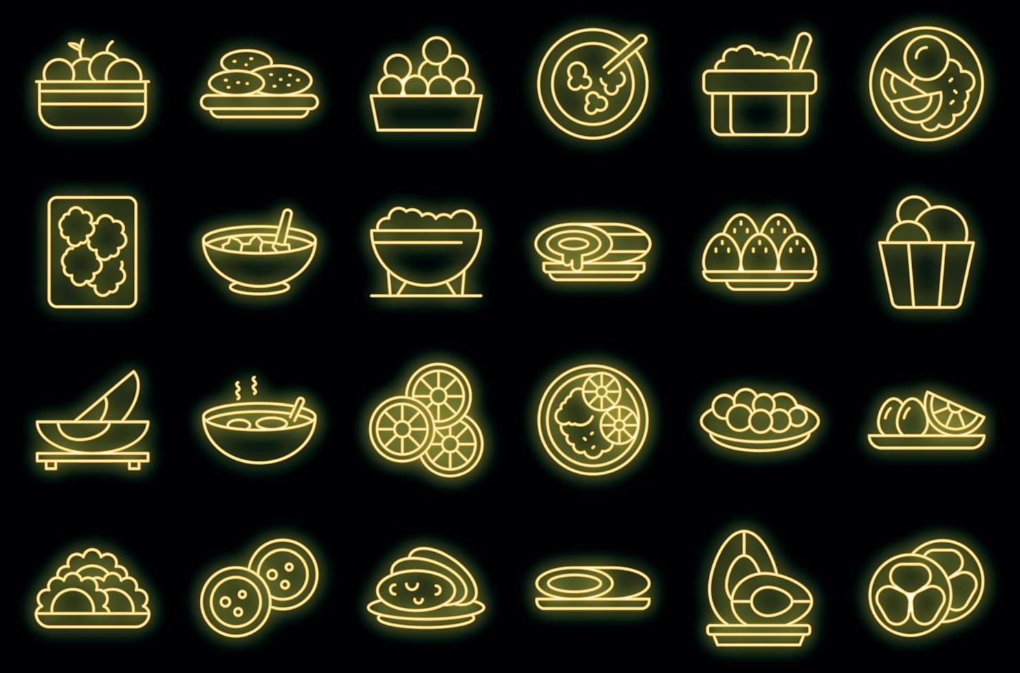 Braziliaanse culinaire pictogrammen instellen overzichtsvector. arancini brood vector neon