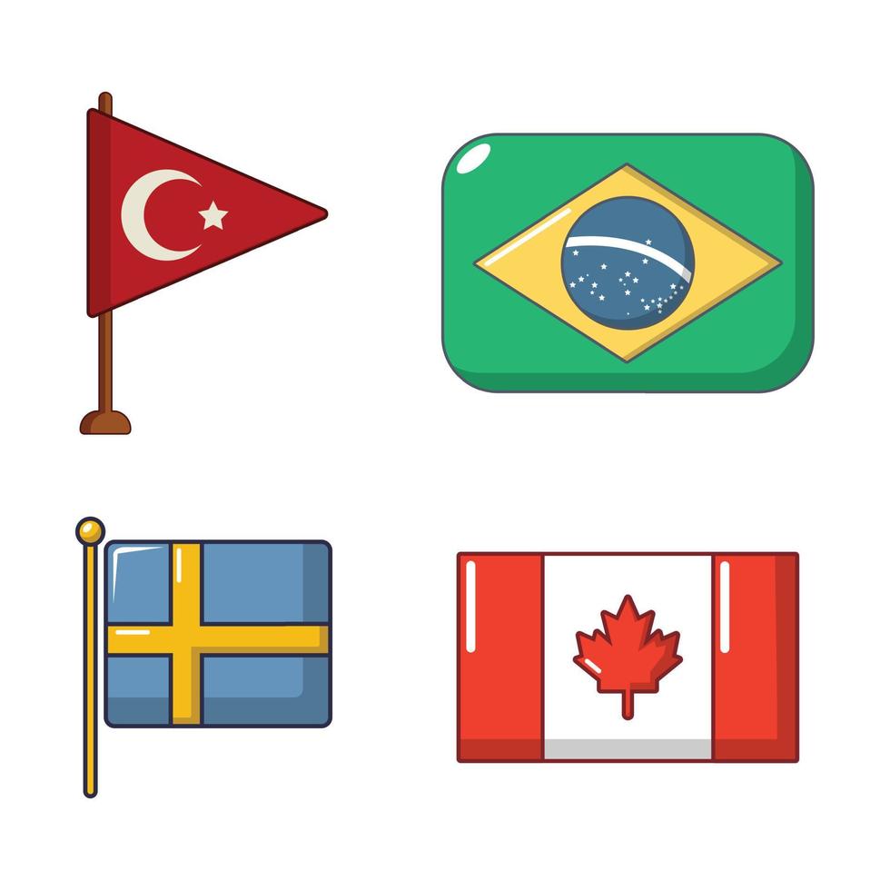 land vlag icon set, cartoon stijl vector