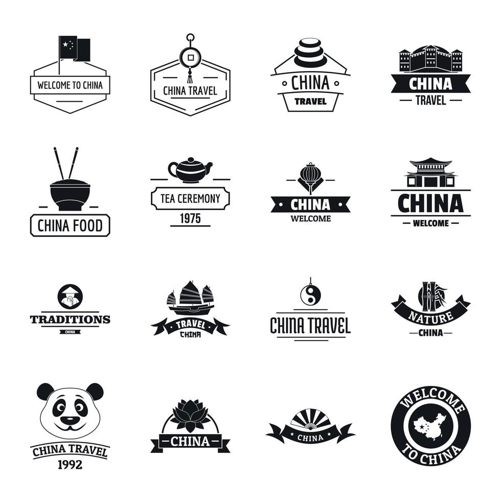 China reizen logo iconen set, eenvoudige stijl vector