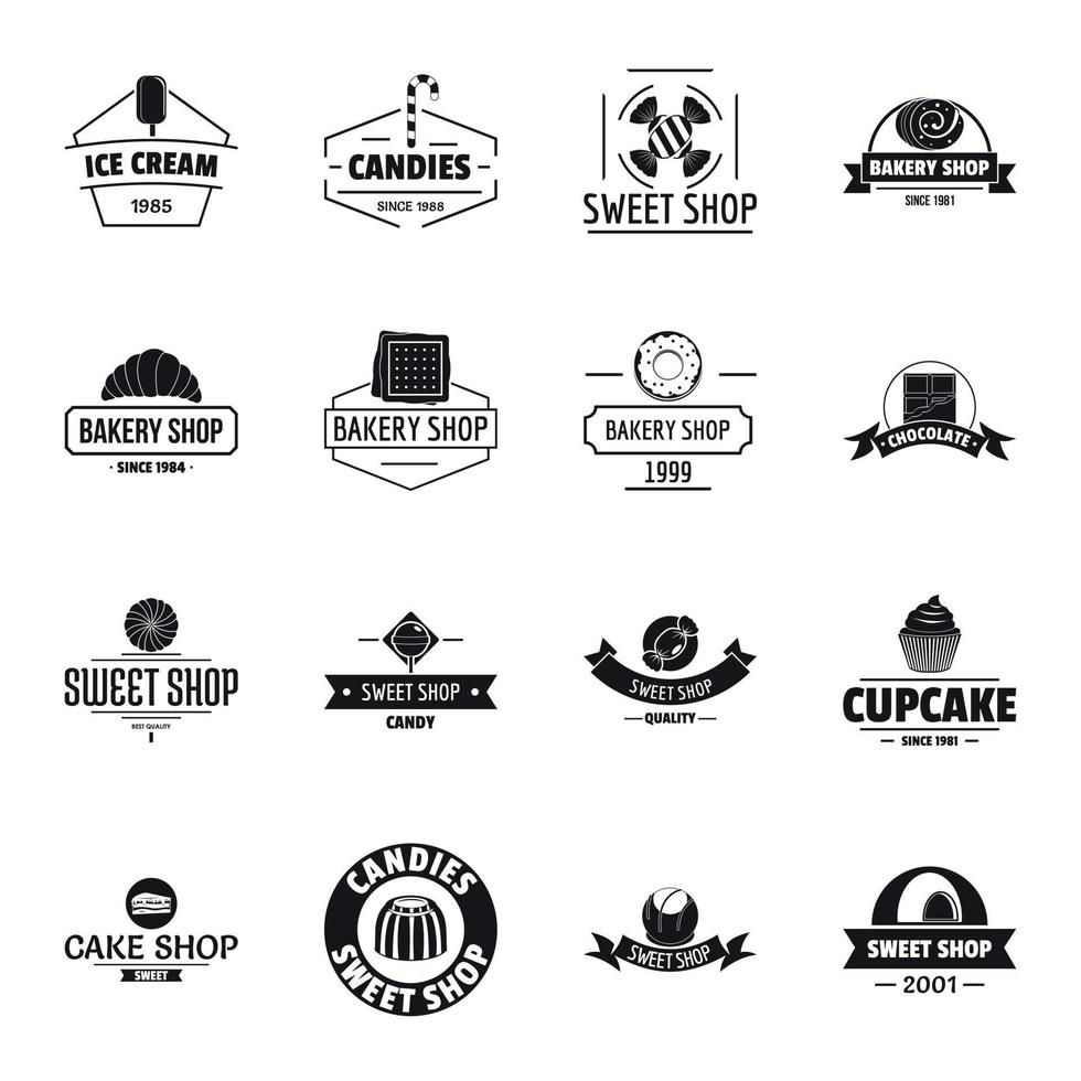 bakkerij snoep logo iconen set, eenvoudige stijl vector