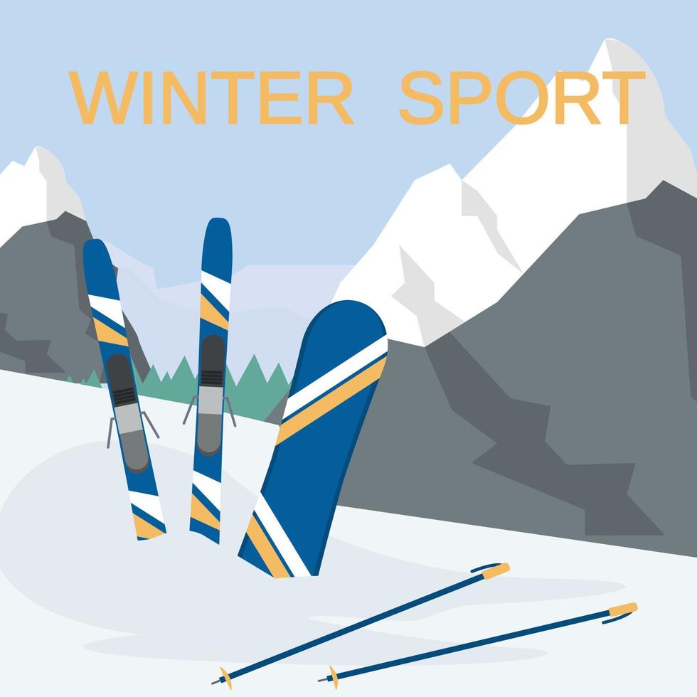 wintersport concept achtergrond, vlakke stijl vector