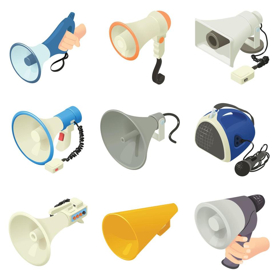 megafoon luidspreker iconen set, isometrische stijl vector