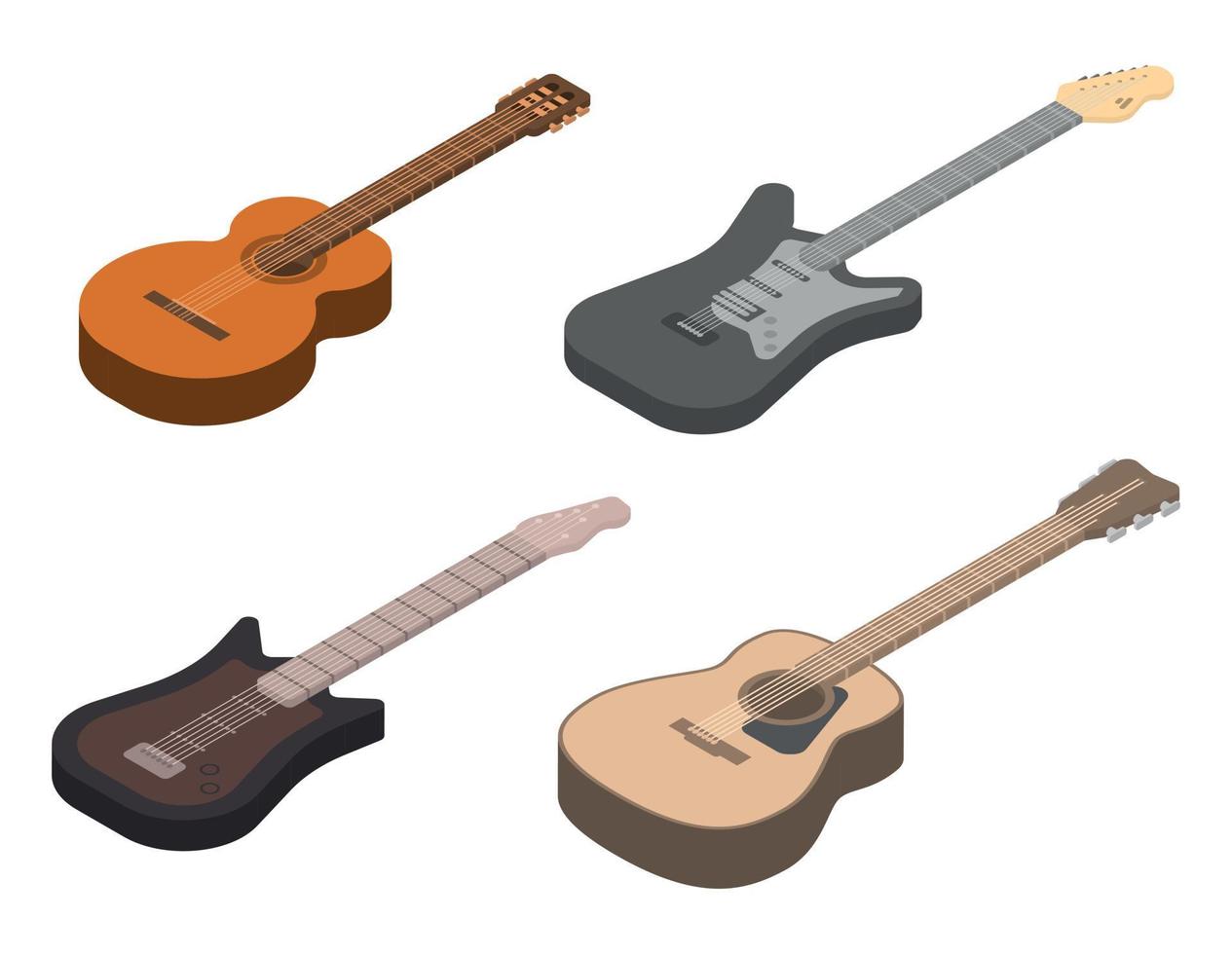 gitaar iconen set, isometrische stijl vector