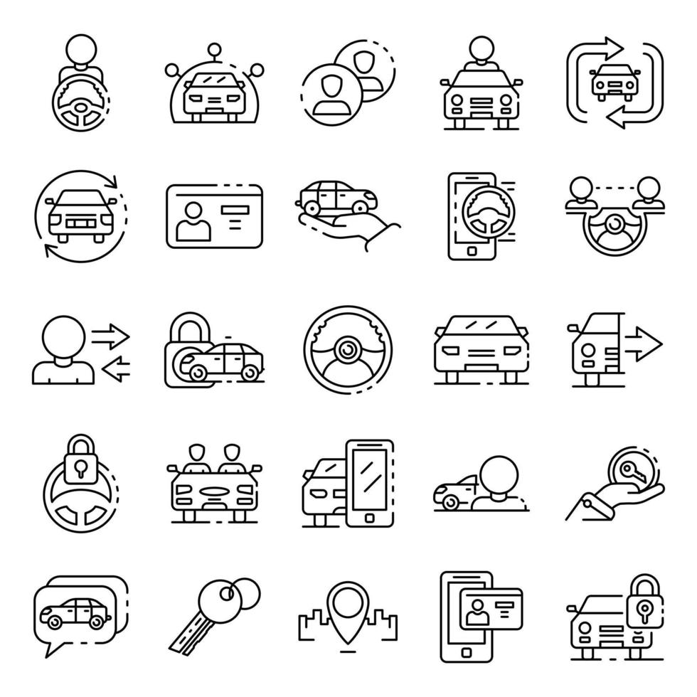 auto delen iconen set, Kaderstijl vector