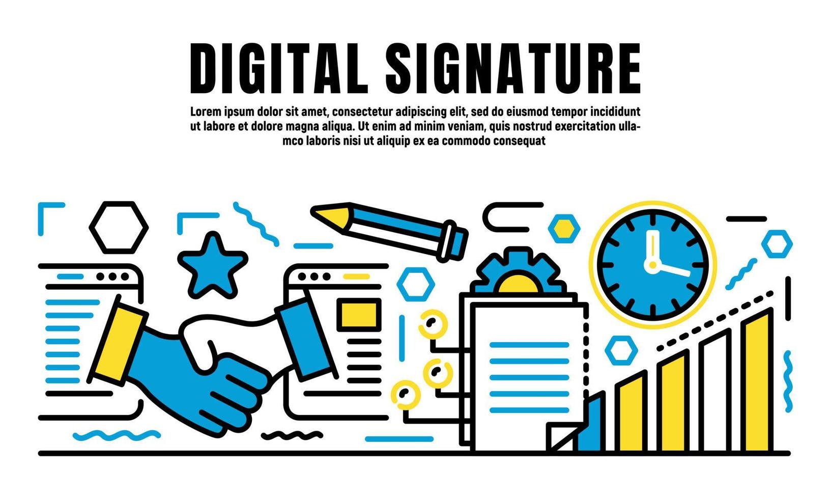 digitale handtekeningbanner, overzichtsstijl vector