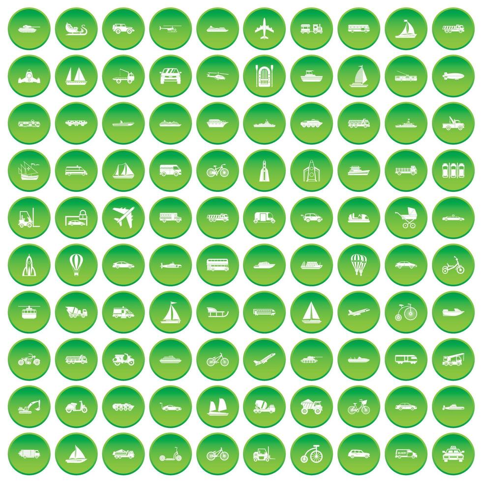 100 transportpictogrammen instellen groene cirkel vector