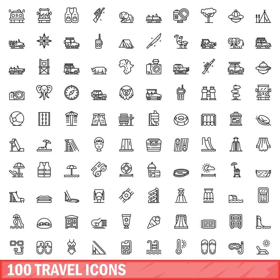 100 reis iconen set, Kaderstijl vector