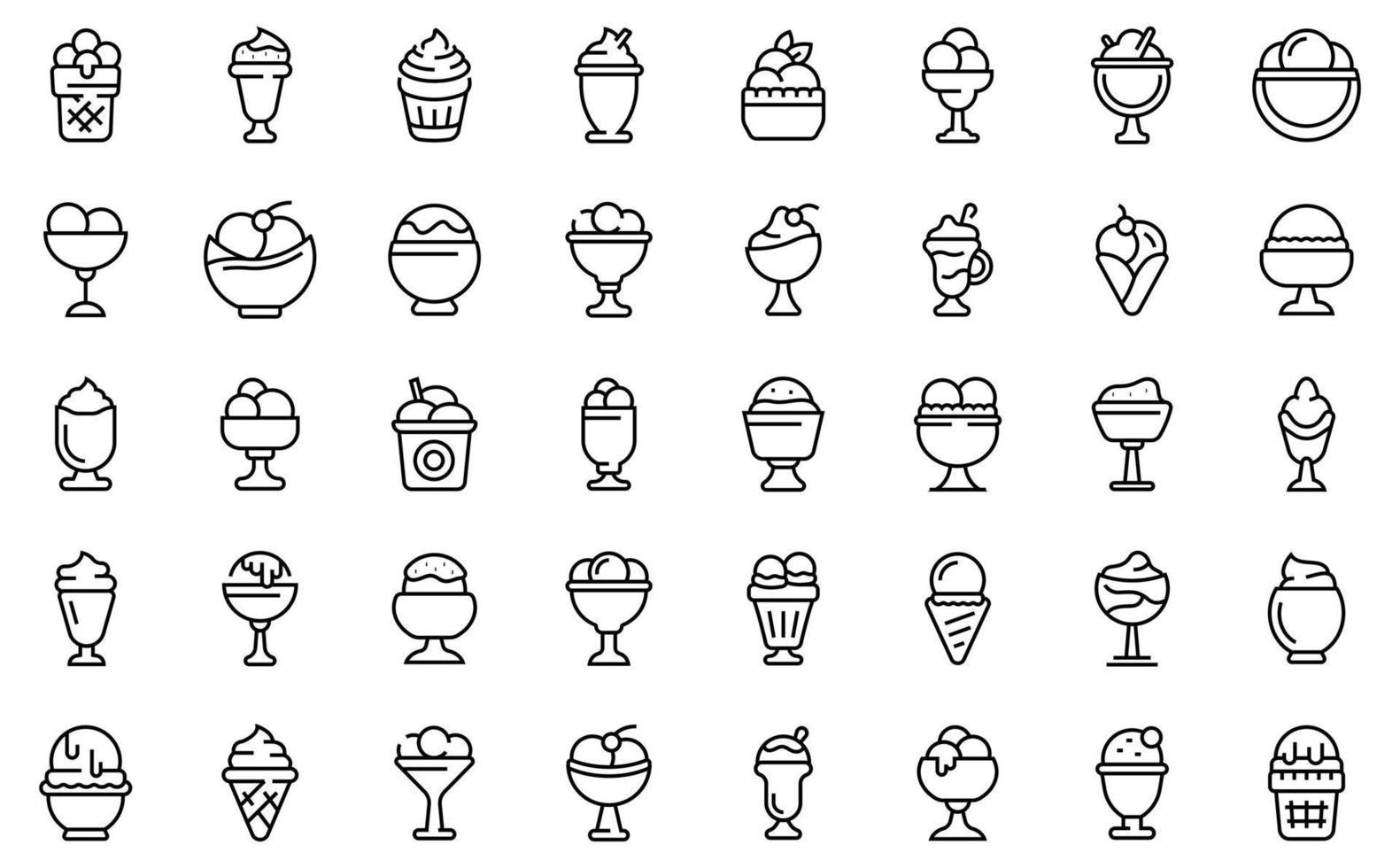 gelato bowl iconen set, Kaderstijl vector