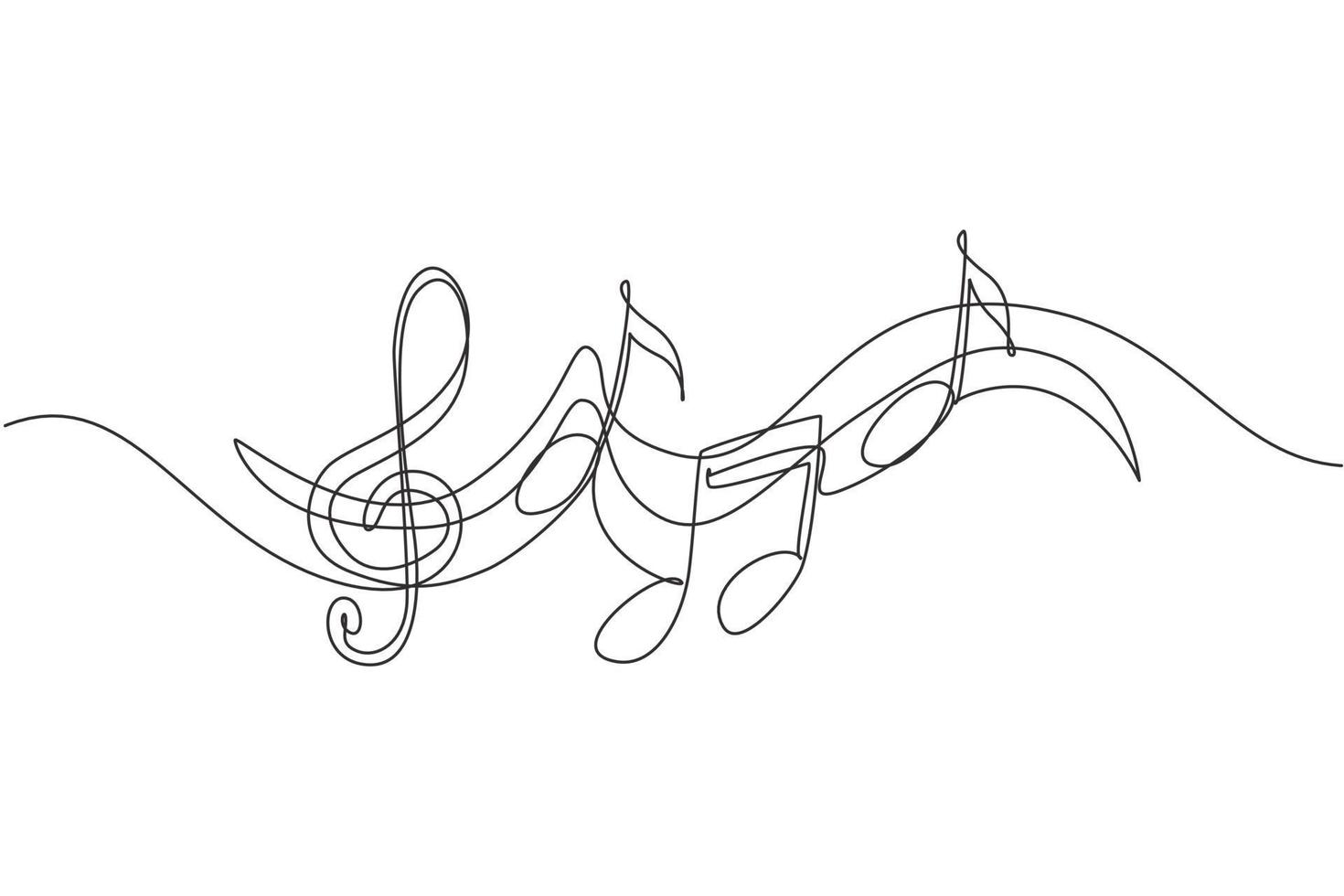 enkele doorlopende lijntekening muzieksymbolen. muzieknoot. muzikaal symbool in één lineaire minimalistische stijl. trendy abstracte golfmelodie. vector overzicht schets van geluid. grafisch ontwerp met één lijntekening