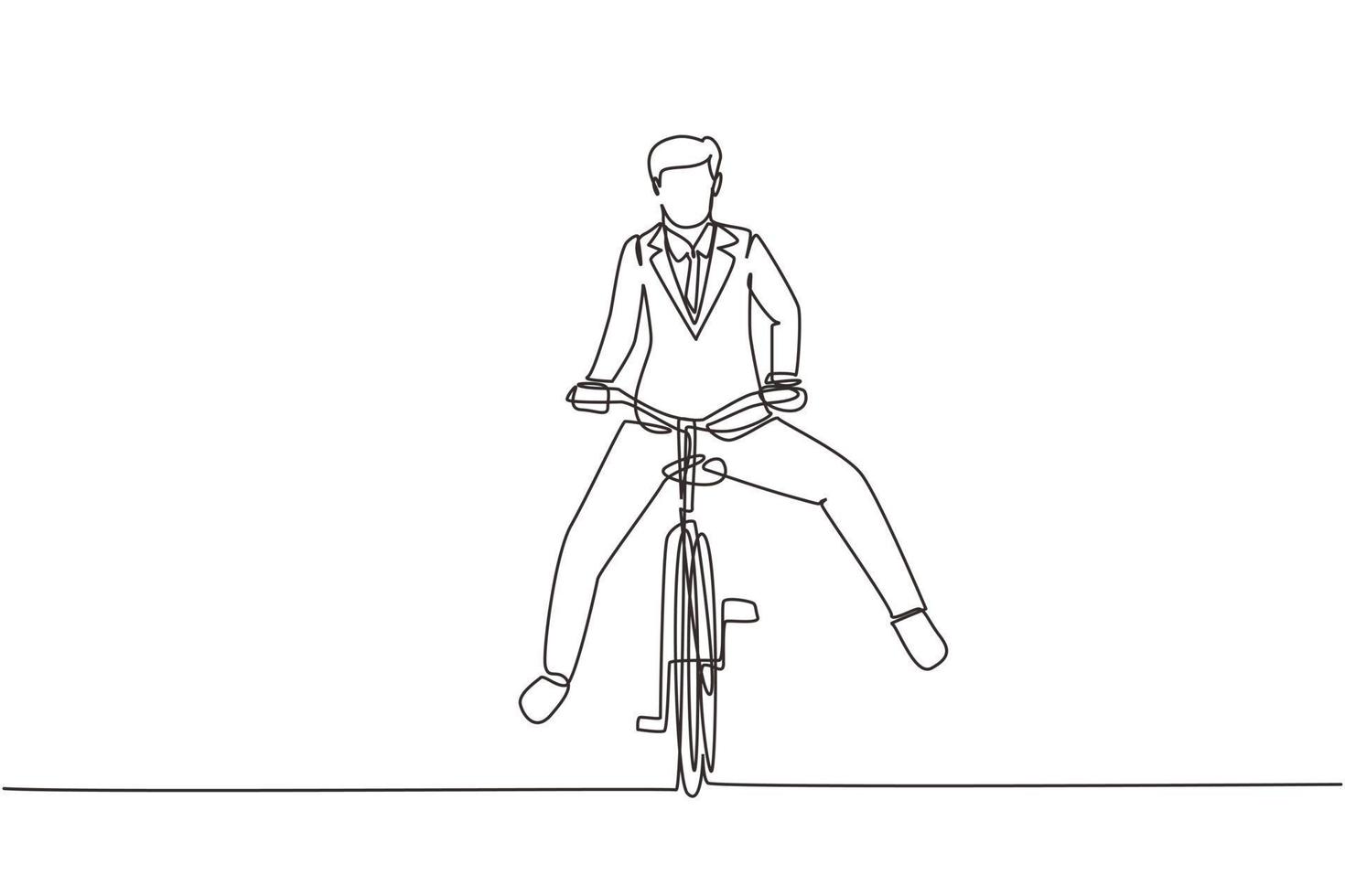 enkele een lijntekening gelukkige jonge man met pak naar huwelijksfeest fietsen. ecologisch, gezond transportmiddel. doorlopende lijn tekenen ontwerp grafische vectorillustratie vector