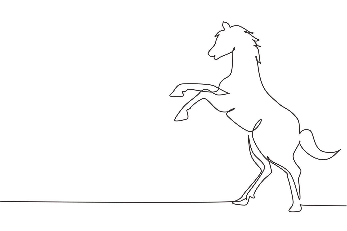 enkele doorlopende lijntekening die wild paard opvoedt. sterk karakter. springtraining voor paarden. paardenrennen logo symbool, paardensport badge. een lijn tekenen grafisch ontwerp vectorillustratie vector