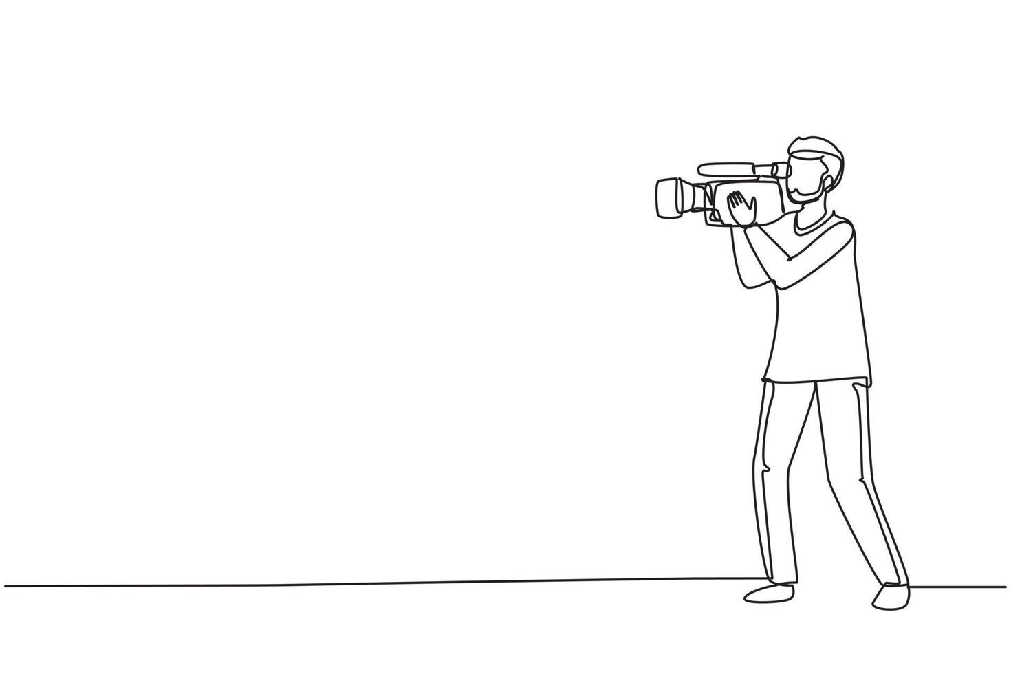 continu één lijntekening professionele cameraman met grote camera op schouder. Arabische cameraman, verslaggever die tv-inhoud maakt. videograaf baan. enkele lijn tekenen ontwerp vectorillustratie vector